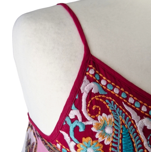 Kas New York Pink Paisley Print Embroidered Chiffon Hanky Hem Maxi Dress Size XL - Picture 7 of 12